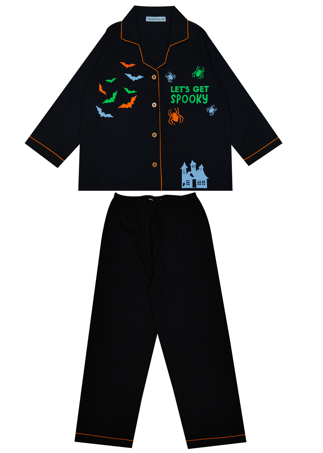 Spooky Blue Glow in the Dark Print Long Sleeve Kids Night Suit