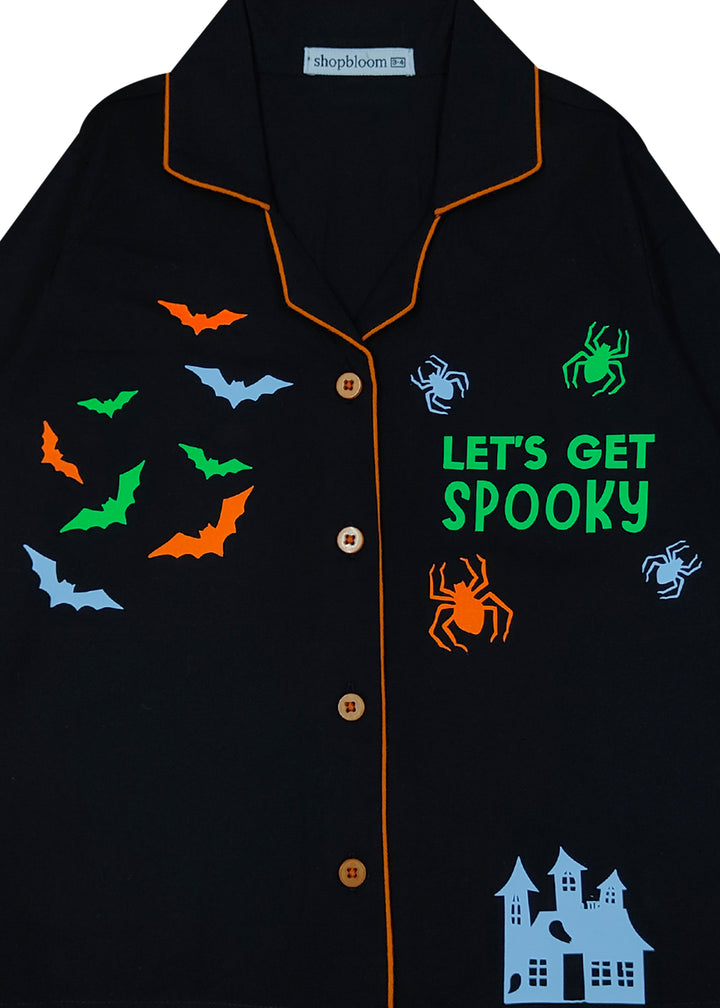 Spooky Blue Glow in the Dark Print Long Sleeve Kids Night Suit