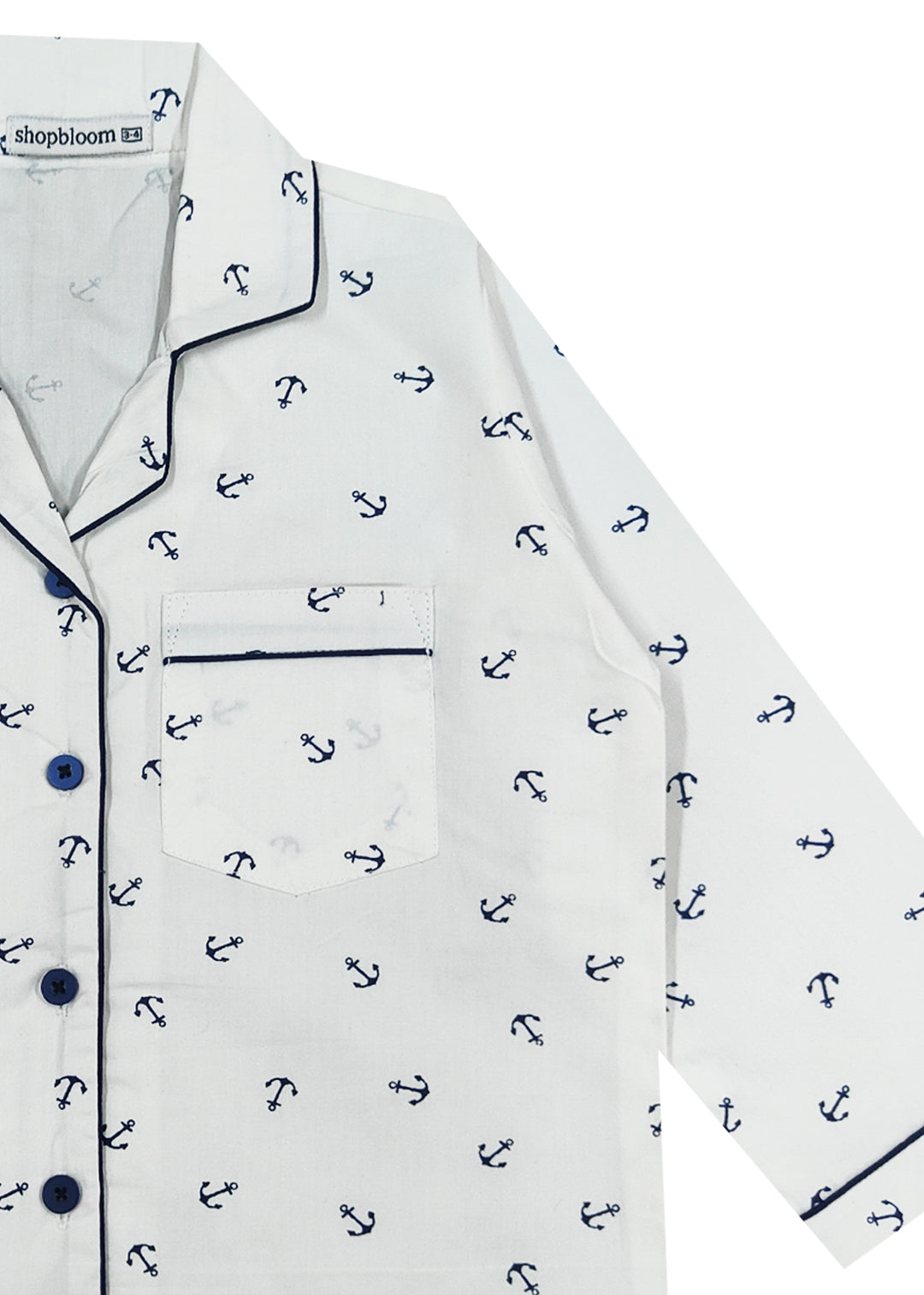 Anchor Print Long Sleeve Kids Night Suit