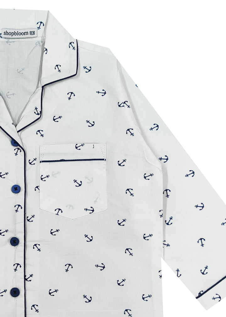 Anchor Print Long Sleeve Kids Night Suit
