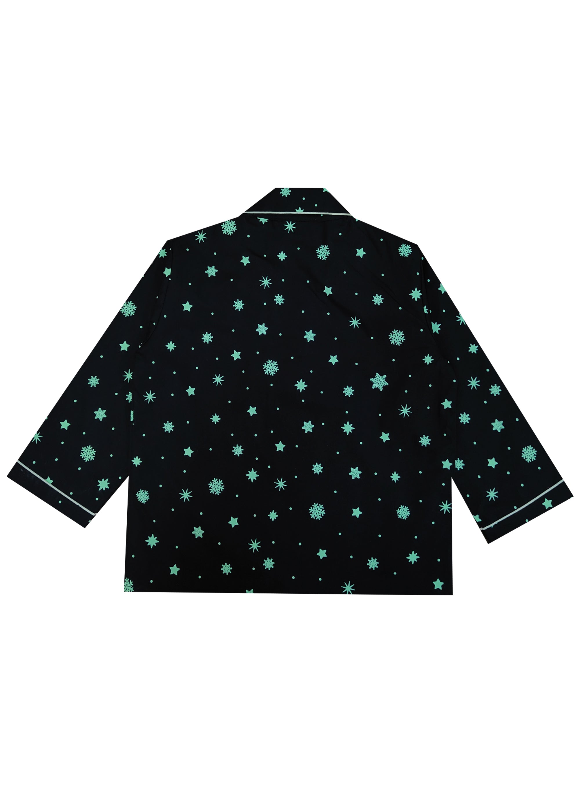 Glow In The Dark Christmas Snowflakes Print Long Sleeve Kids Night Suit