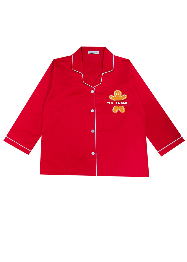 Kids Customized Name Gingerbread Print Long Sleeve Night Suit