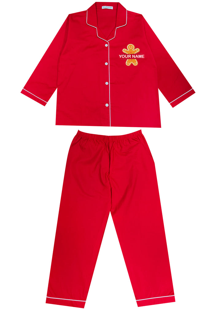 Kids Customized Name Gingerbread Print Long Sleeve Night Suit