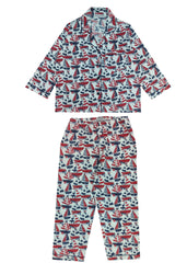 Red and Blue Ship Long Sleeve Kids Night Suit