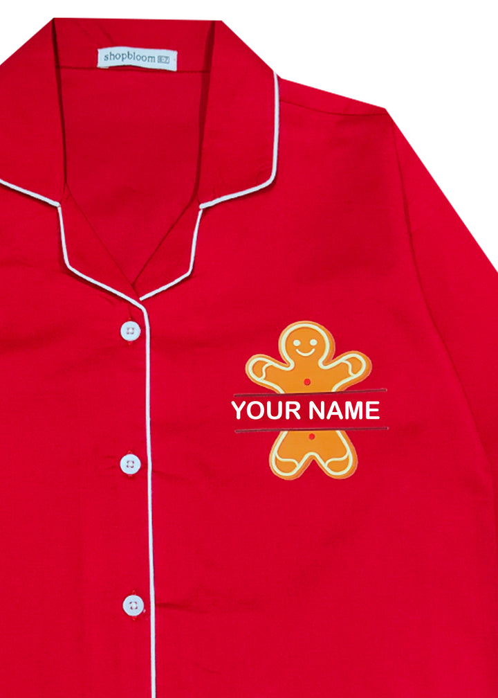 Kids Customized Name Gingerbread Print Long Sleeve Night Suit