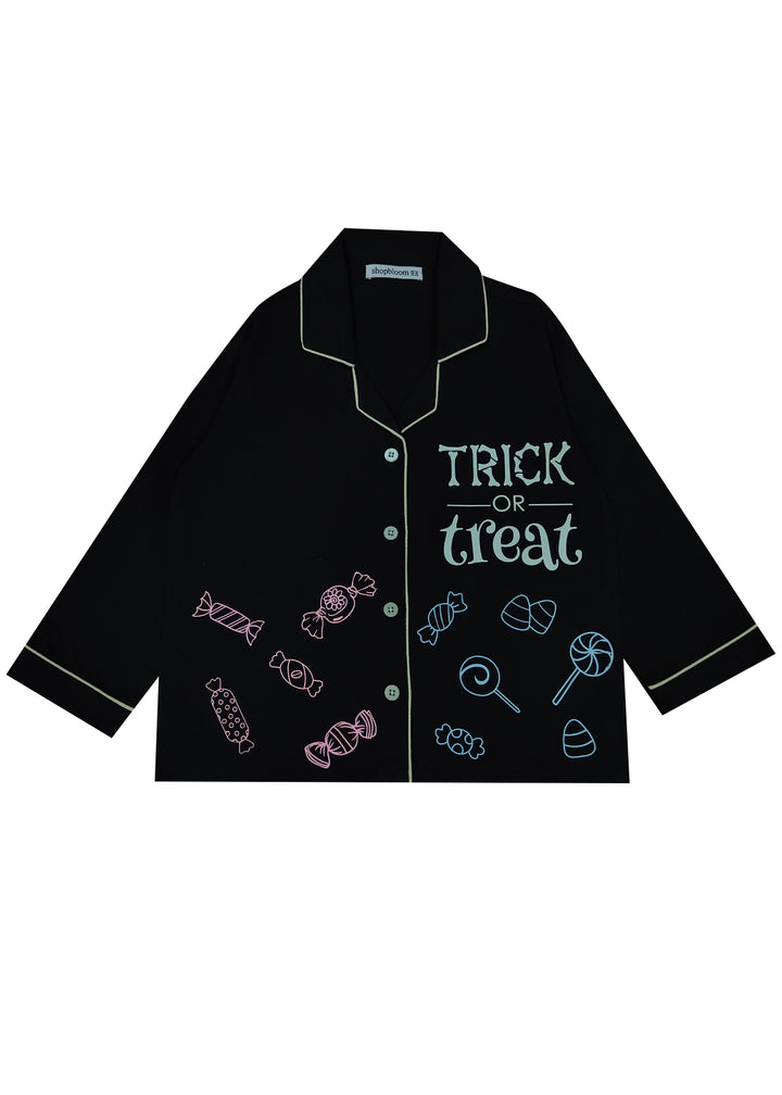 Trick or Treat Candies Glow in the Dark Print Long Sleeve Kids Night Suit