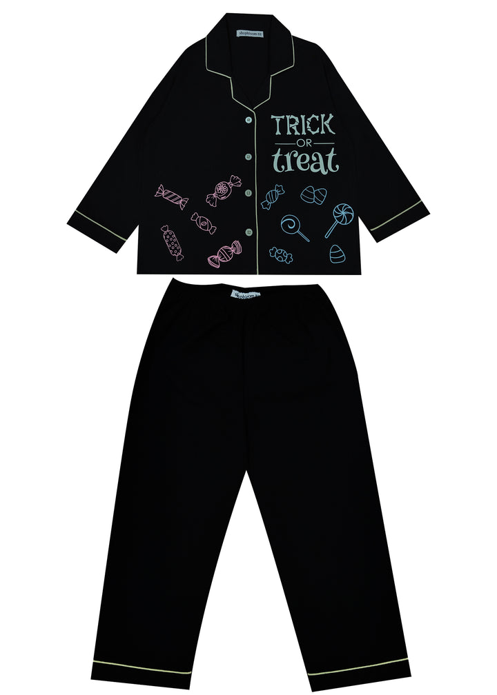 Trick or Treat Candies Glow in the Dark Print Long Sleeve Kids Night Suit
