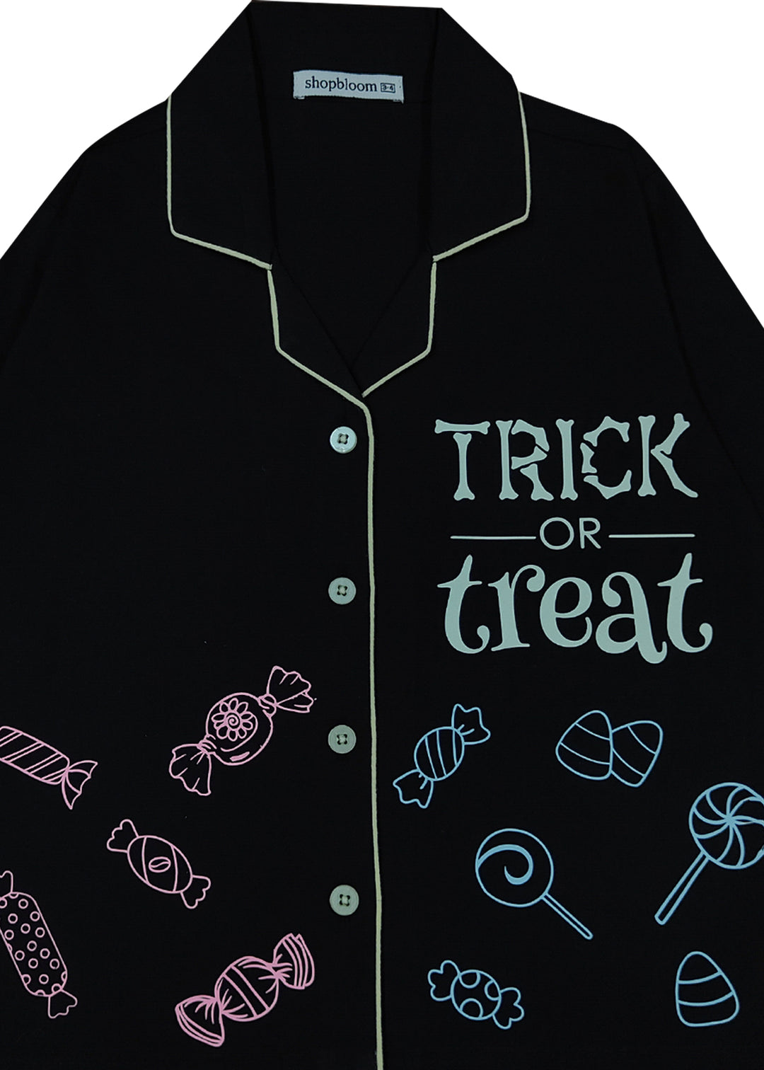 Trick or Treat Candies Glow in the Dark Print Long Sleeve Kids Night Suit
