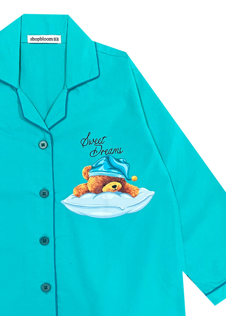 Sweet Dreams Teddy Bright Blue Long Sleeve Kids Night Suit