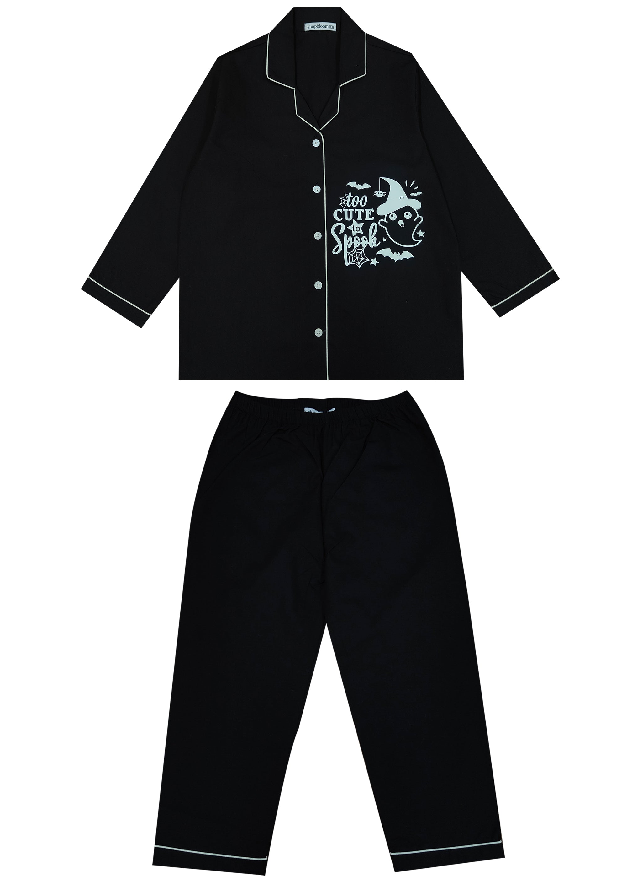 Too Cute to Spook Glow in the Dark  Print Long Sleeve Kids Night Suit