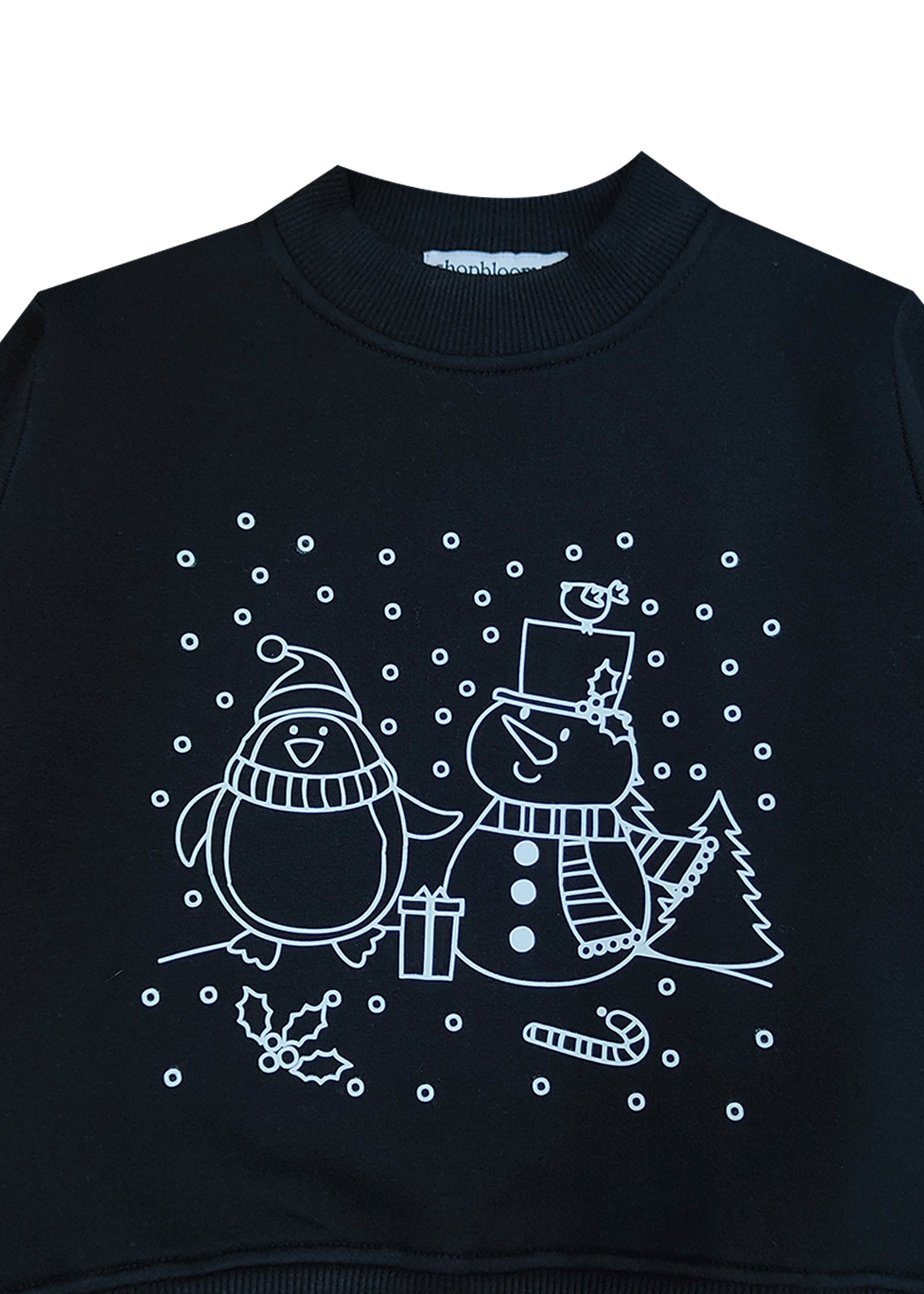 Glow In The Dark Snowman Warm Fleece Kids Sweatshirt