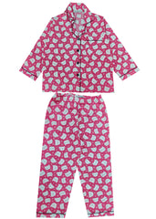 Bright Pink Kitty Long Sleeve Kids Night Suit
