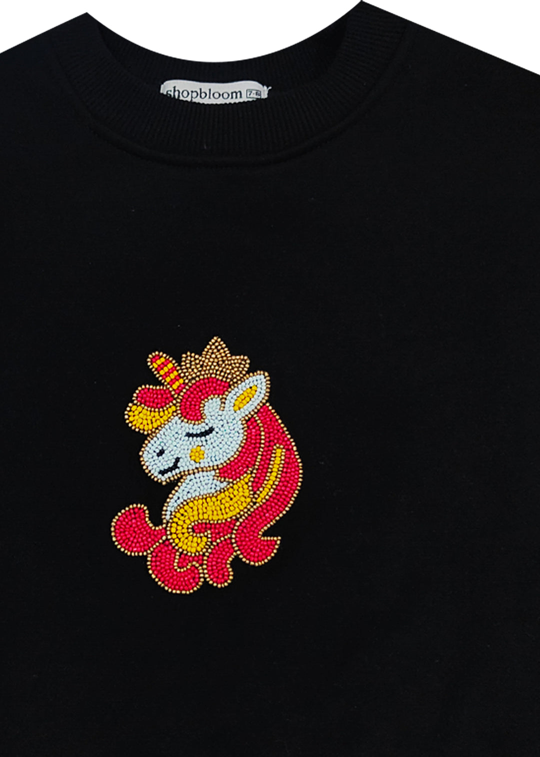 Hand Embellished Unicorn Warm Fleece Kids Sweatshirt (Black)