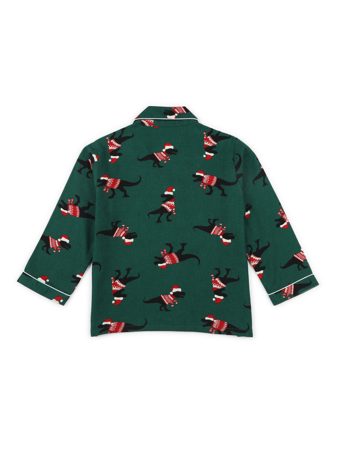 Christmas Dinosaur Green Print Cotton Flannel Long Sleeve Kid's Night Suit