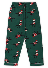 Christmas Dinosaur Green Print Cotton Flannel Long Sleeve Kid's Night Suit