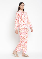 Multi Floral Print Long Sleeve Women's Night Suit