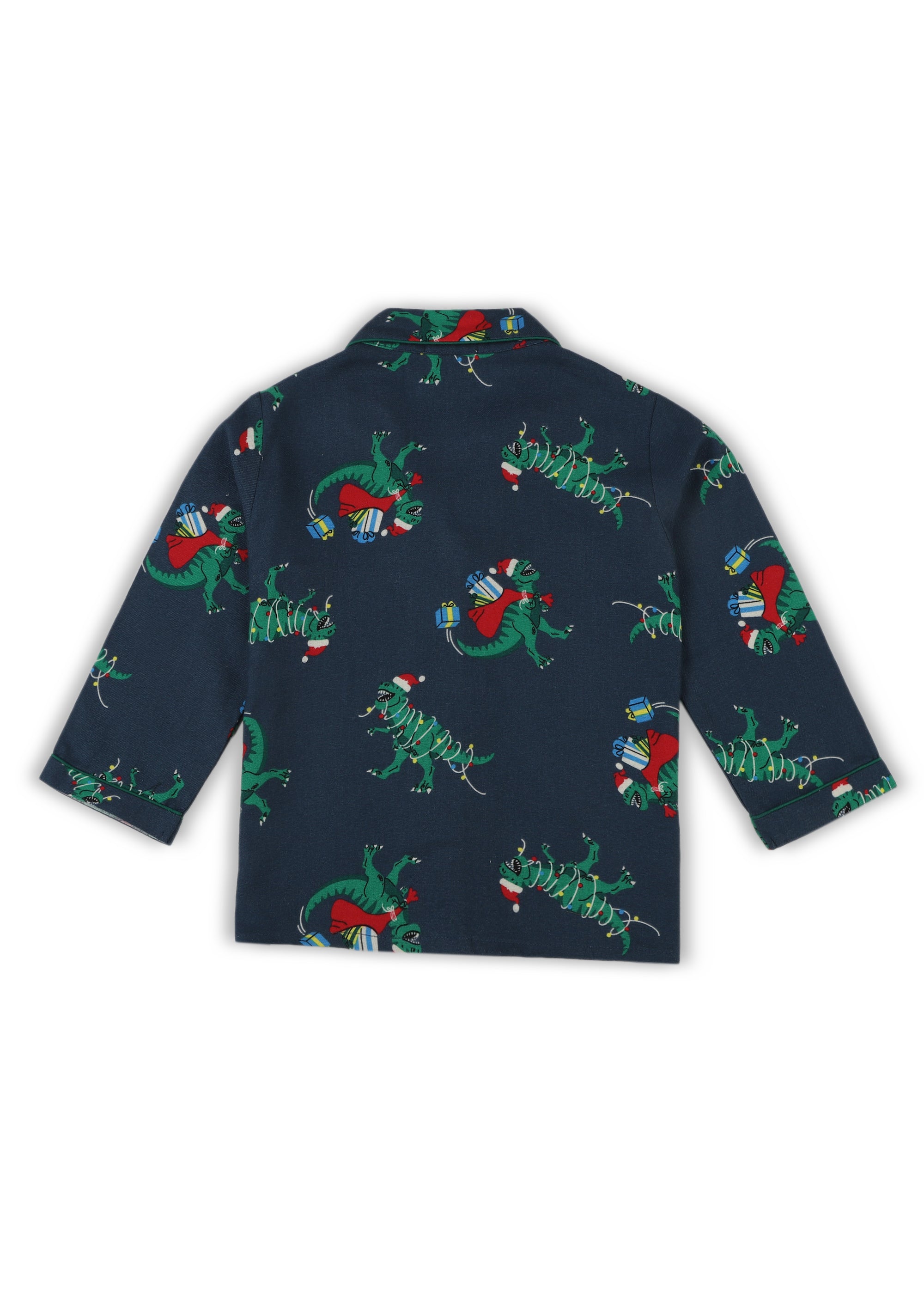 Christmas Dinosaur Print Cotton Flannel Long Sleeve Kid's Night Suit