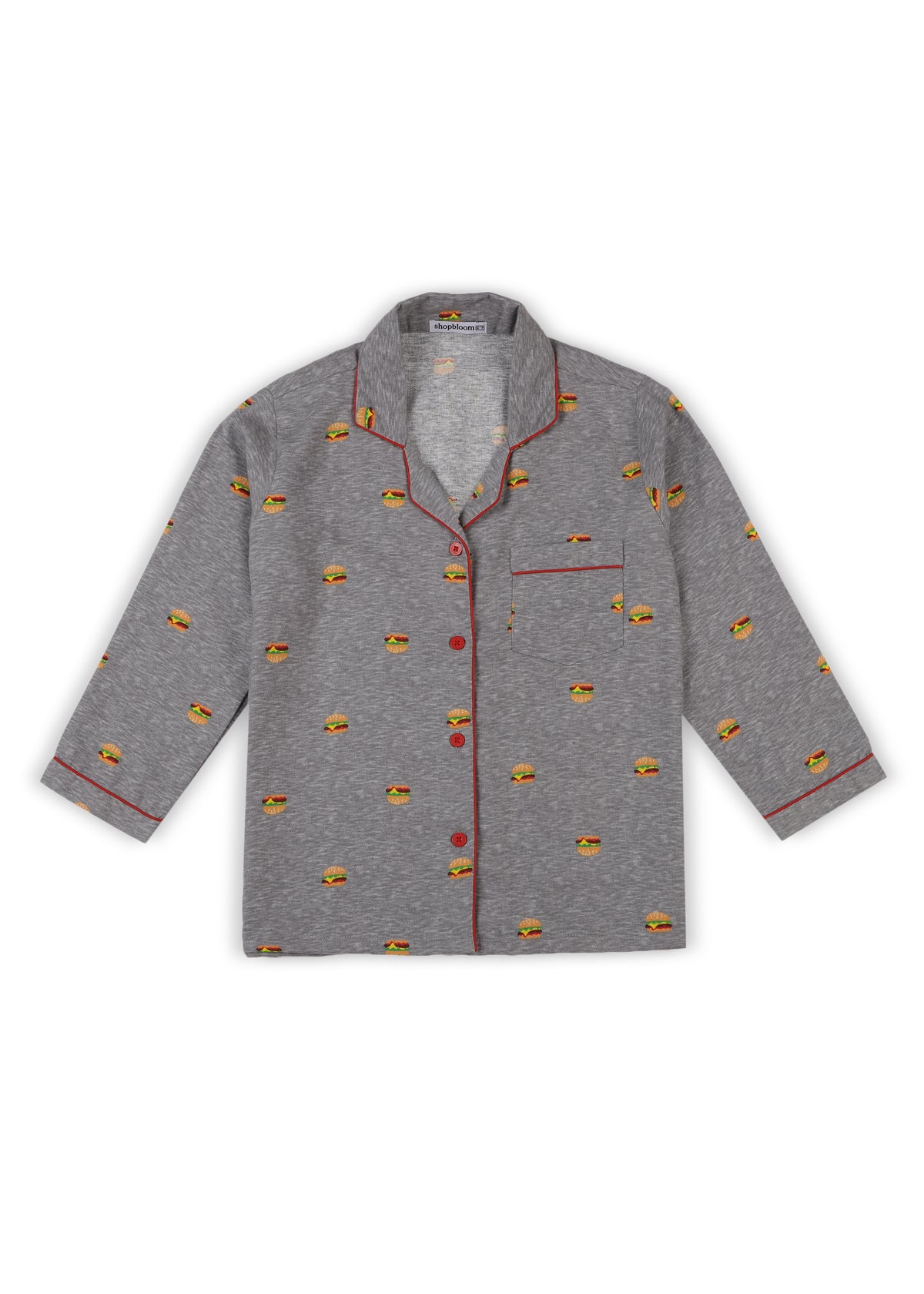 Burger Print Cotton Flannel Long Sleeve Kid's Night Suit