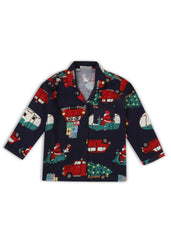 Santa On Scooter Print Cotton Flannel Long Sleeve Kid's Night Suit