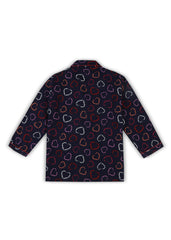 Hearts Print Cotton Flannel Long Sleeve Kid's Night Suit