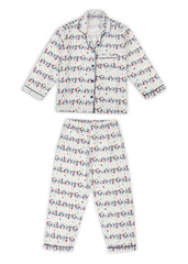Christmas Lights Print Cotton Flannel Long Sleeve Kid's Night Suit