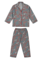 Bright Candy Canes Print Cotton Flannel Long Sleeve Kid's Night Suit