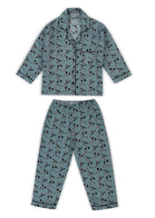 Blue Mickey Print Cotton Flannel Long Sleeve Kid's Night Suit
