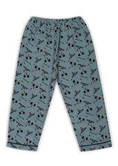 Blue Mickey Print Cotton Flannel Long Sleeve Kid's Night Suit