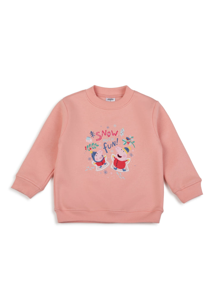 Snow Much Fun Cotton Warm Fleece Pink Kids Sweatshirt
