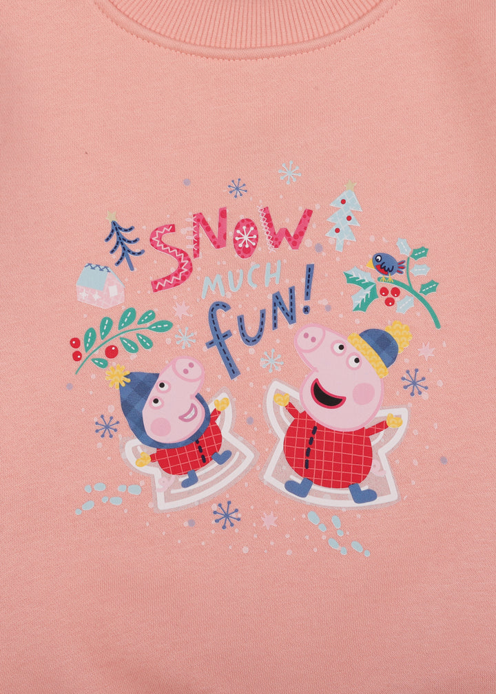 Snow Much Fun Cotton Warm Fleece Pink Kids Sweatshirt