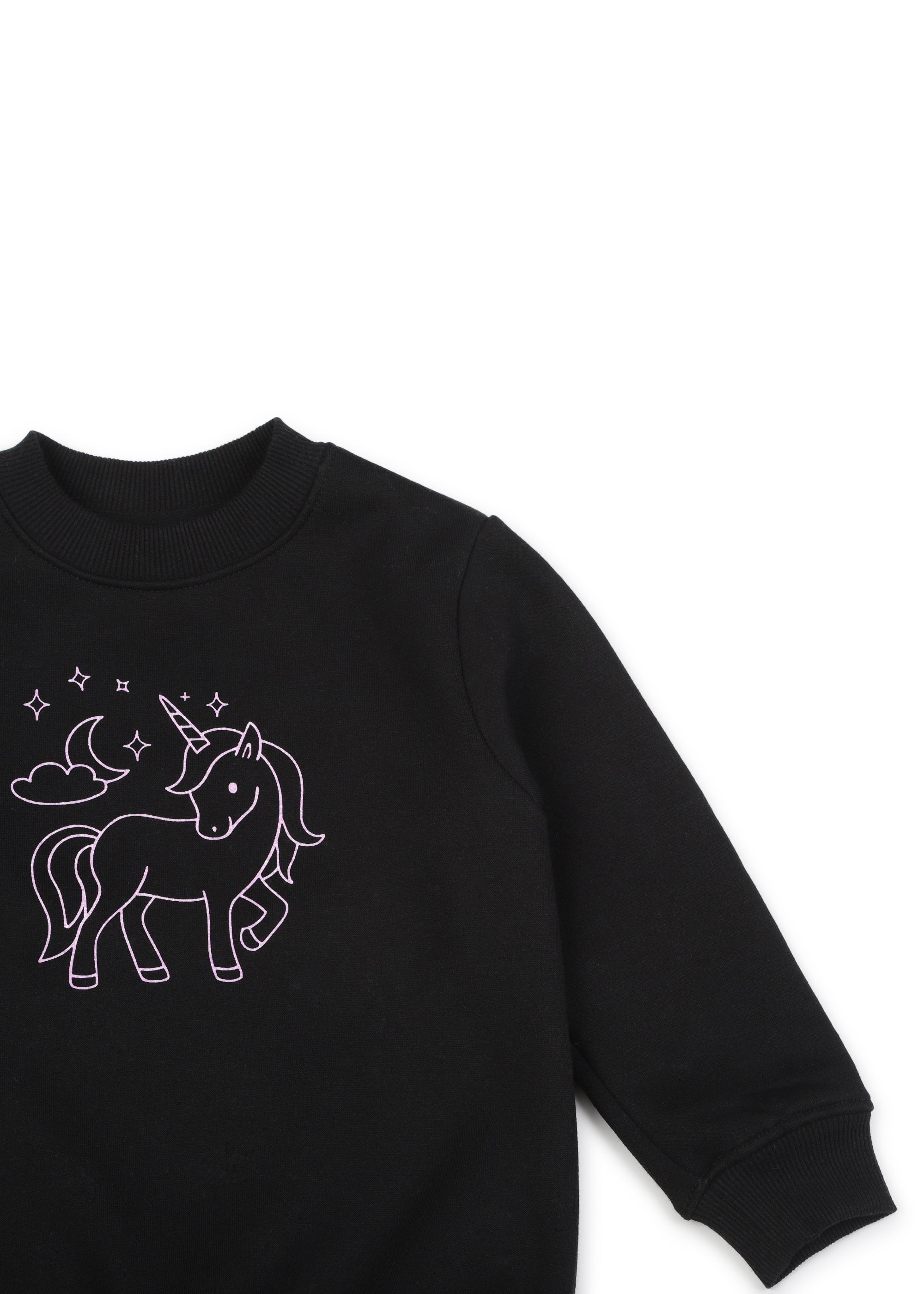 Unicorn Pink Glitter Print Warm Kids Fleece Sweatshirt