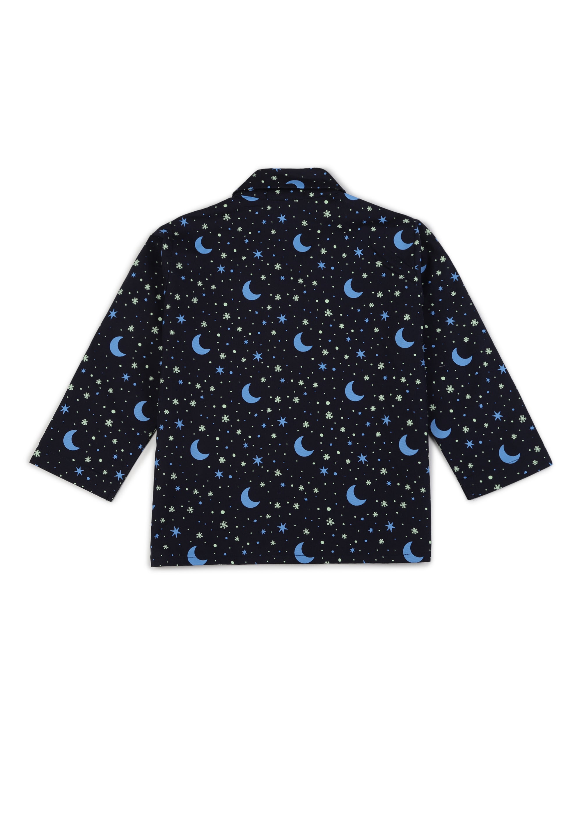 Star And Moon Glow In The Dark Print Navy Long Sleeve Kids Night Suit