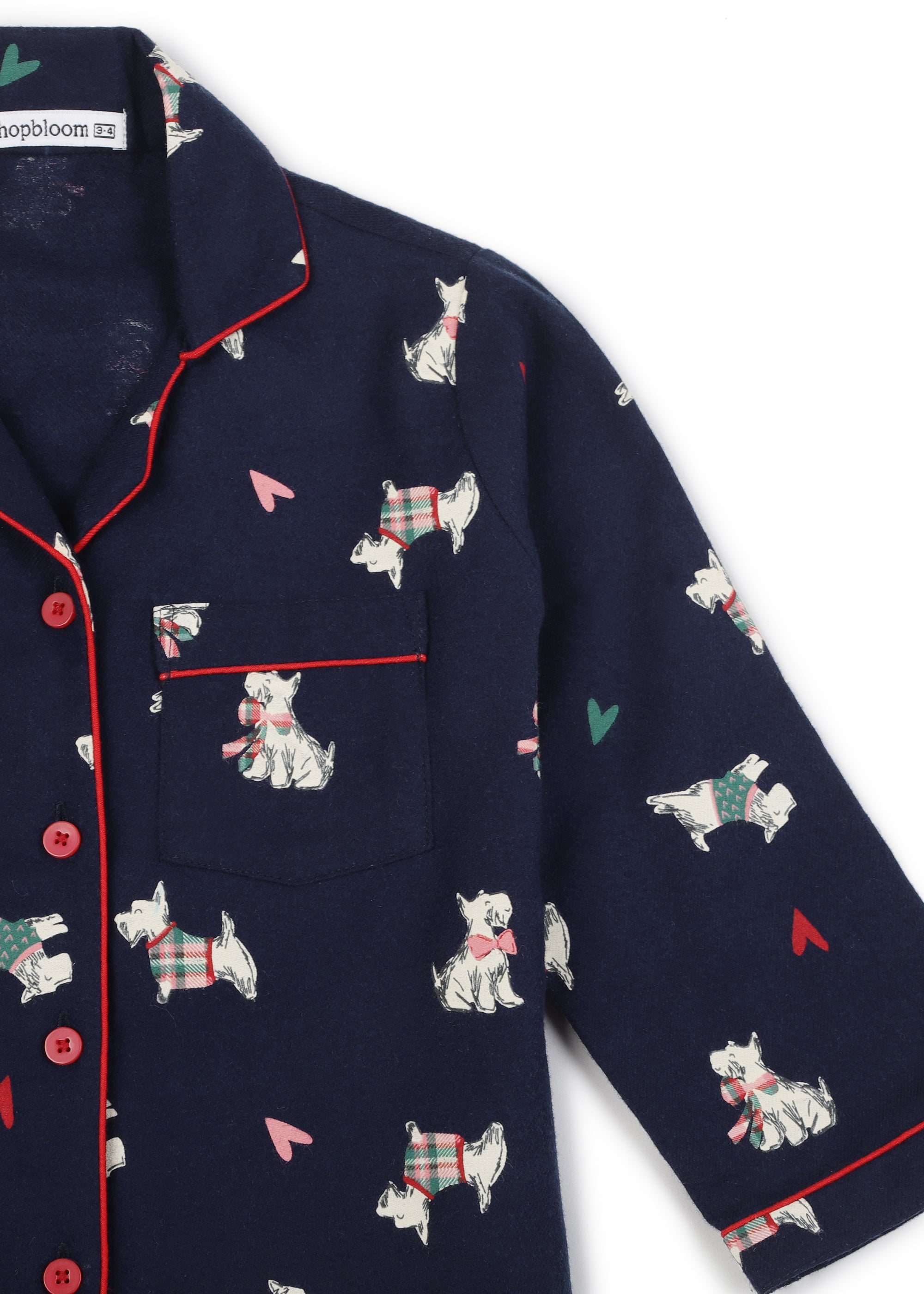 Cute Dogs Print Cotton Flannel Long Sleeve Kid's Night Suit