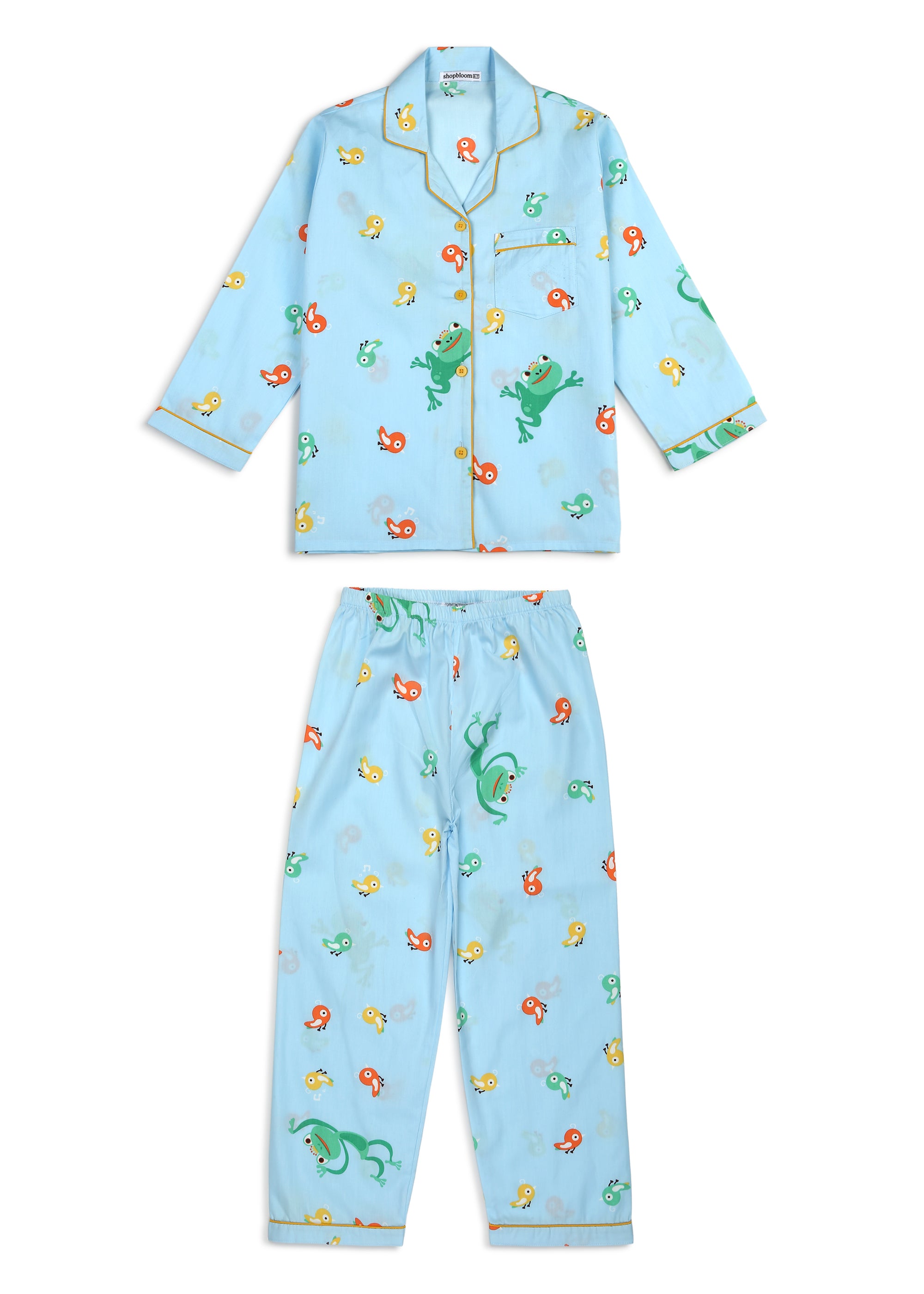 Cute Frog Print Long Sleeve Kids Night Suit