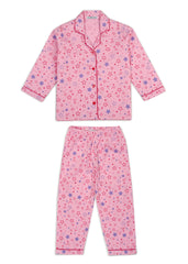 Pink Stars Print Long Sleeve Kids Night Suit