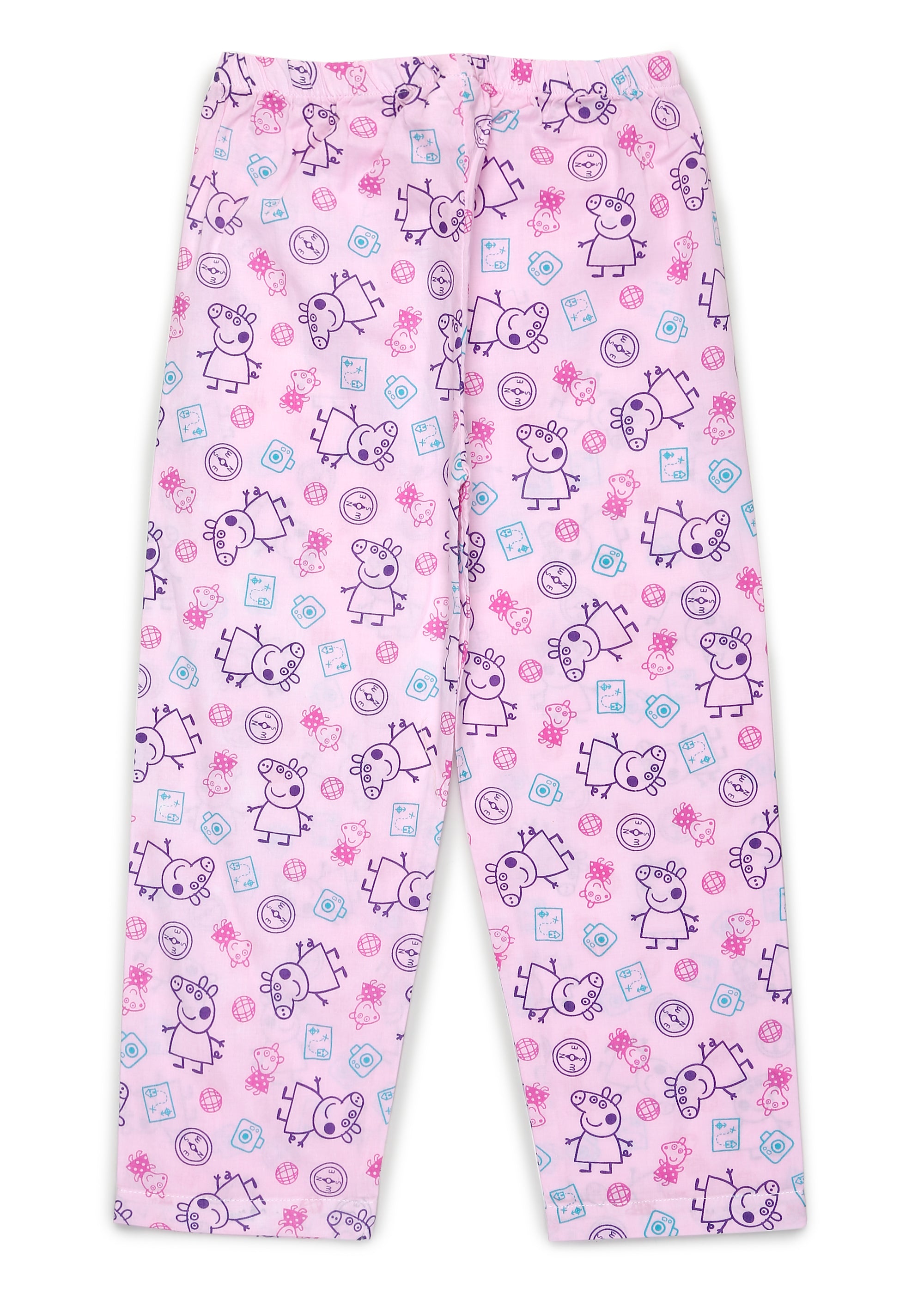 Peppa Line Art Pink Print Round Neck Long Sleeve Kids Night Suit