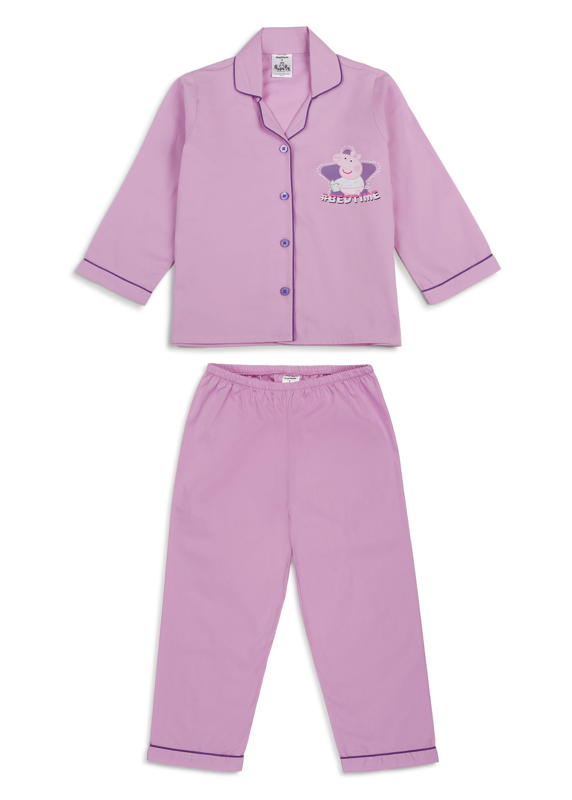 Peppa Pig Bedtime Lavender Print Long Sleeve Kids Night Suit