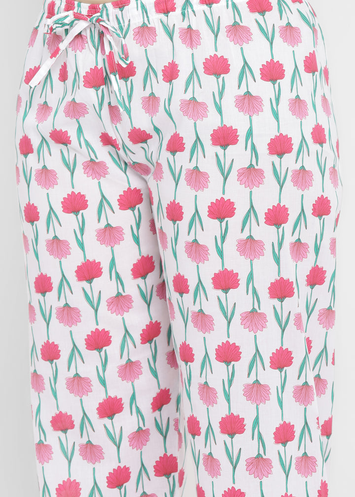 Red Floral Print Short Sleeve Women's Night Suit