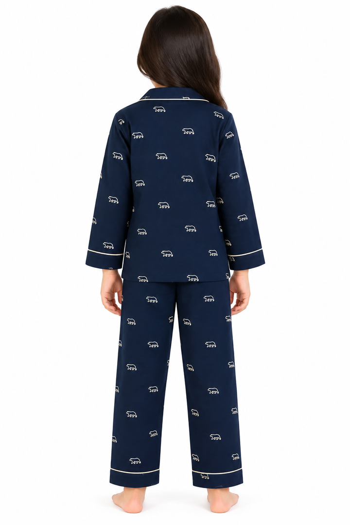Midnight Bear Cotton Flannel Long Sleeve Kids Night Suit