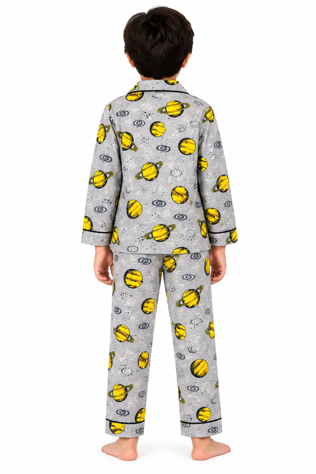 Yellow Planet Cotton Flannel Long Sleeve Kids Night Suit