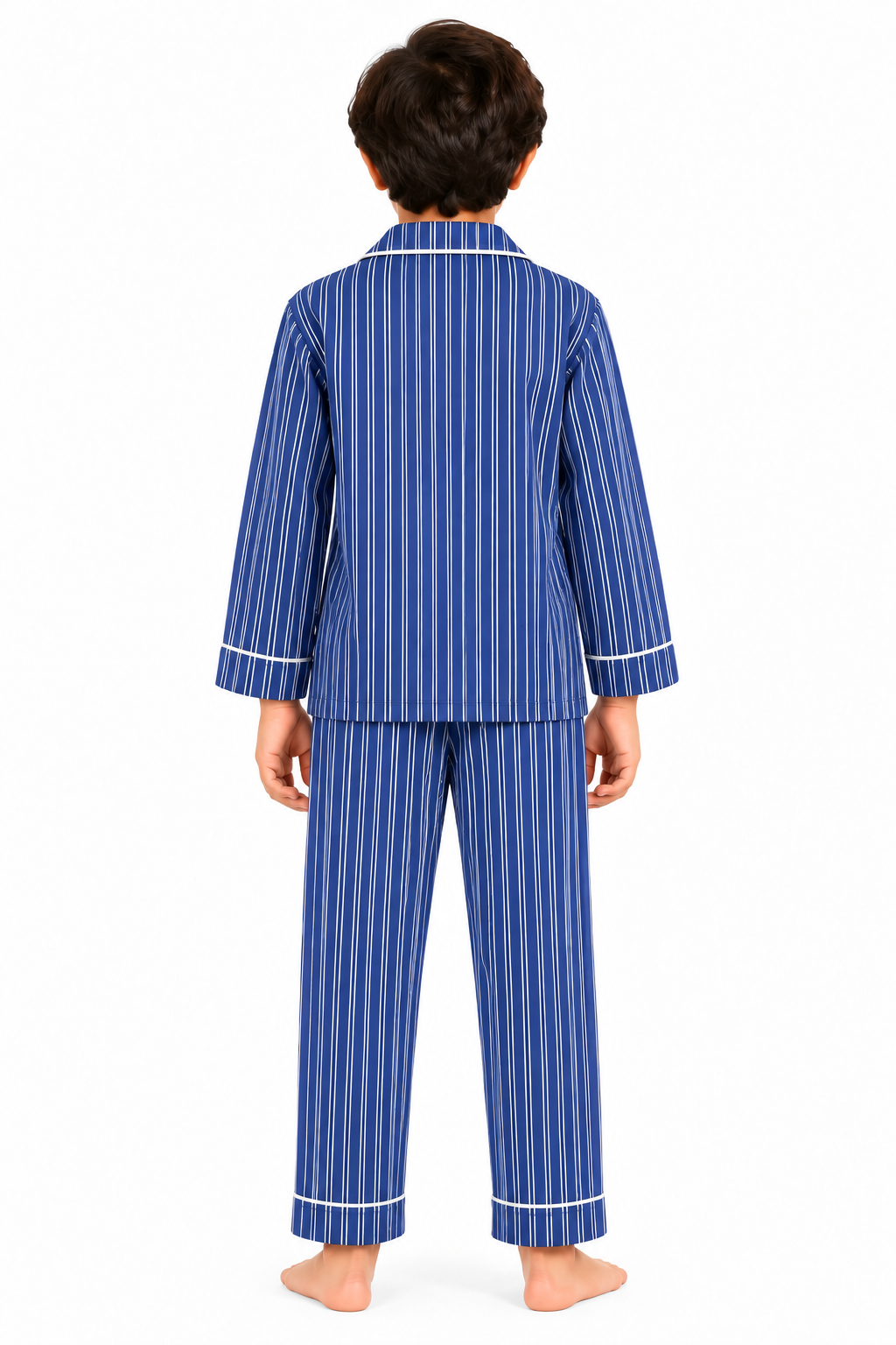 Blue & White Pinstripe Print  Long Sleeve kids Night Suit
