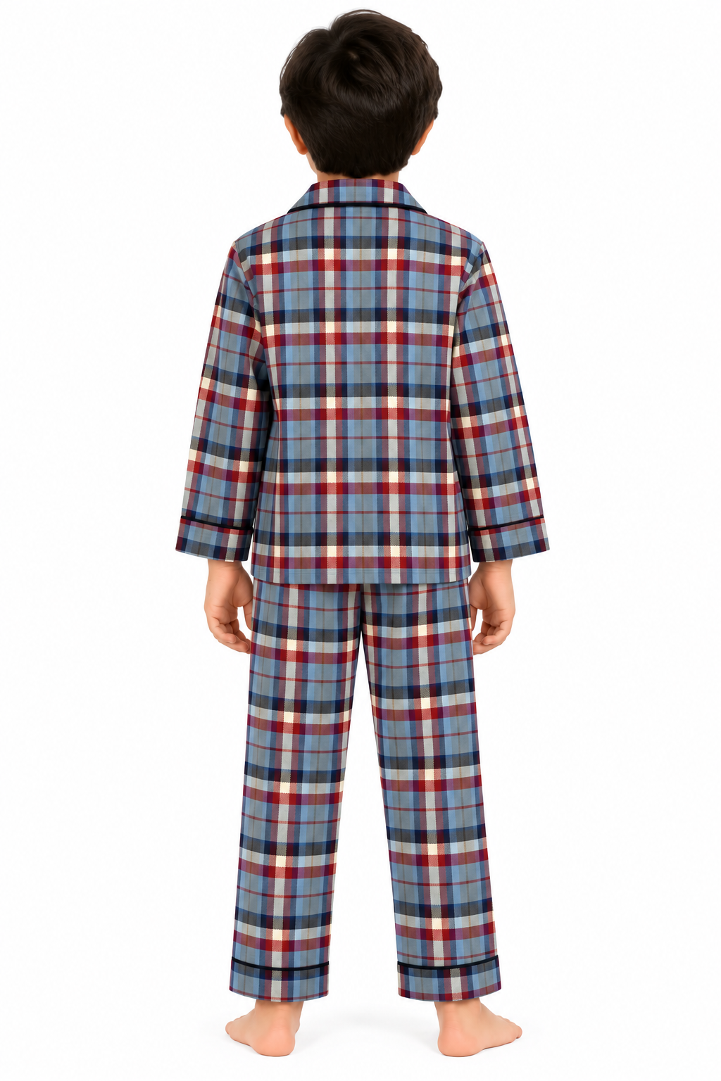 Blue Tartan Check Cotton Flannel Long Sleeve Kids Night Suit