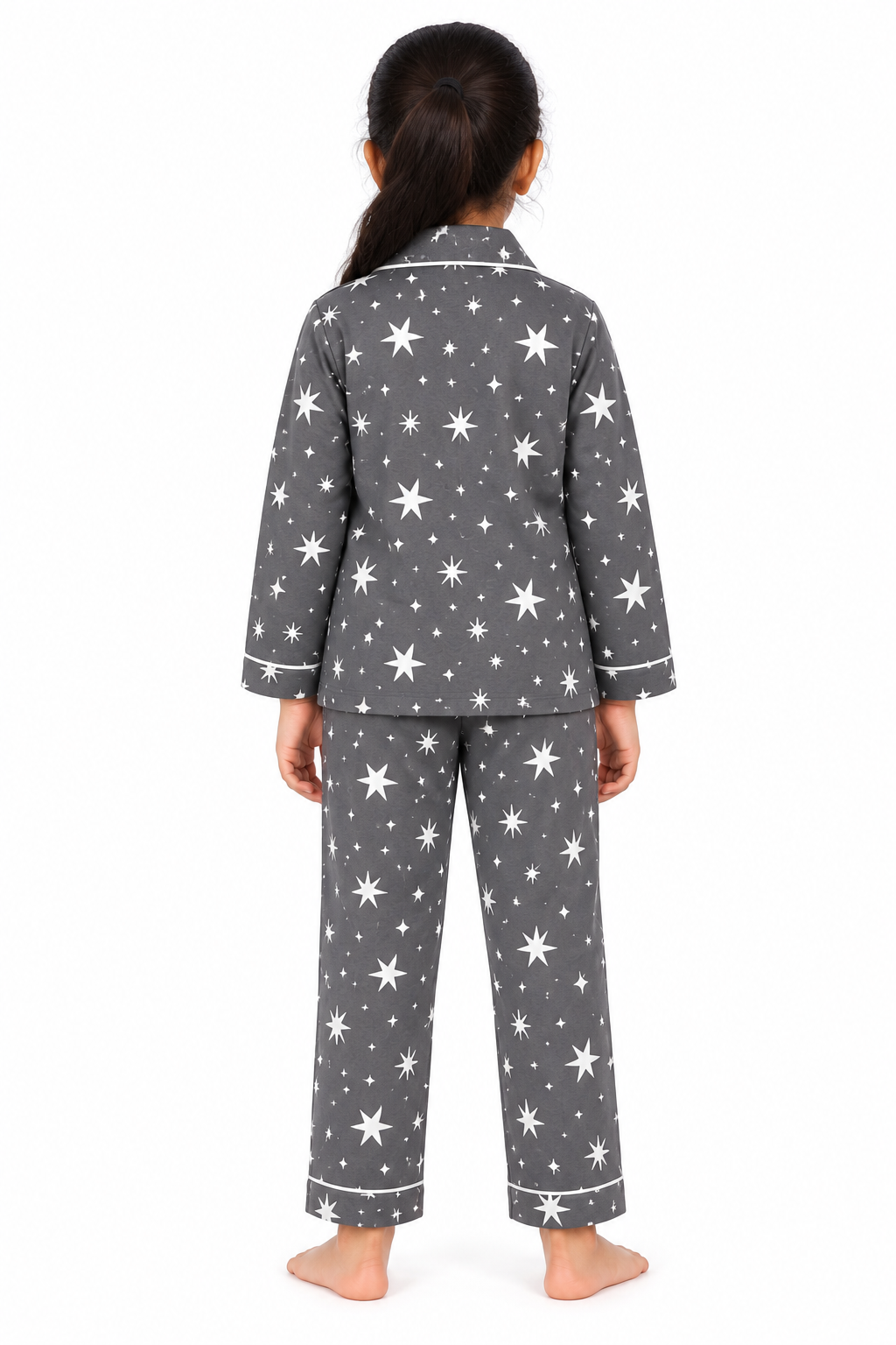 Grey Starry Nights Cotton Flannel Long Sleeve Kids Night Suit