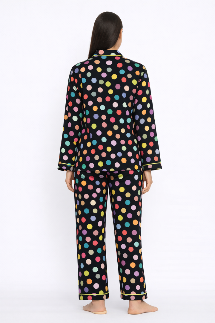 Colorful Polka Dot Print Long Sleeve Women's Night Suit