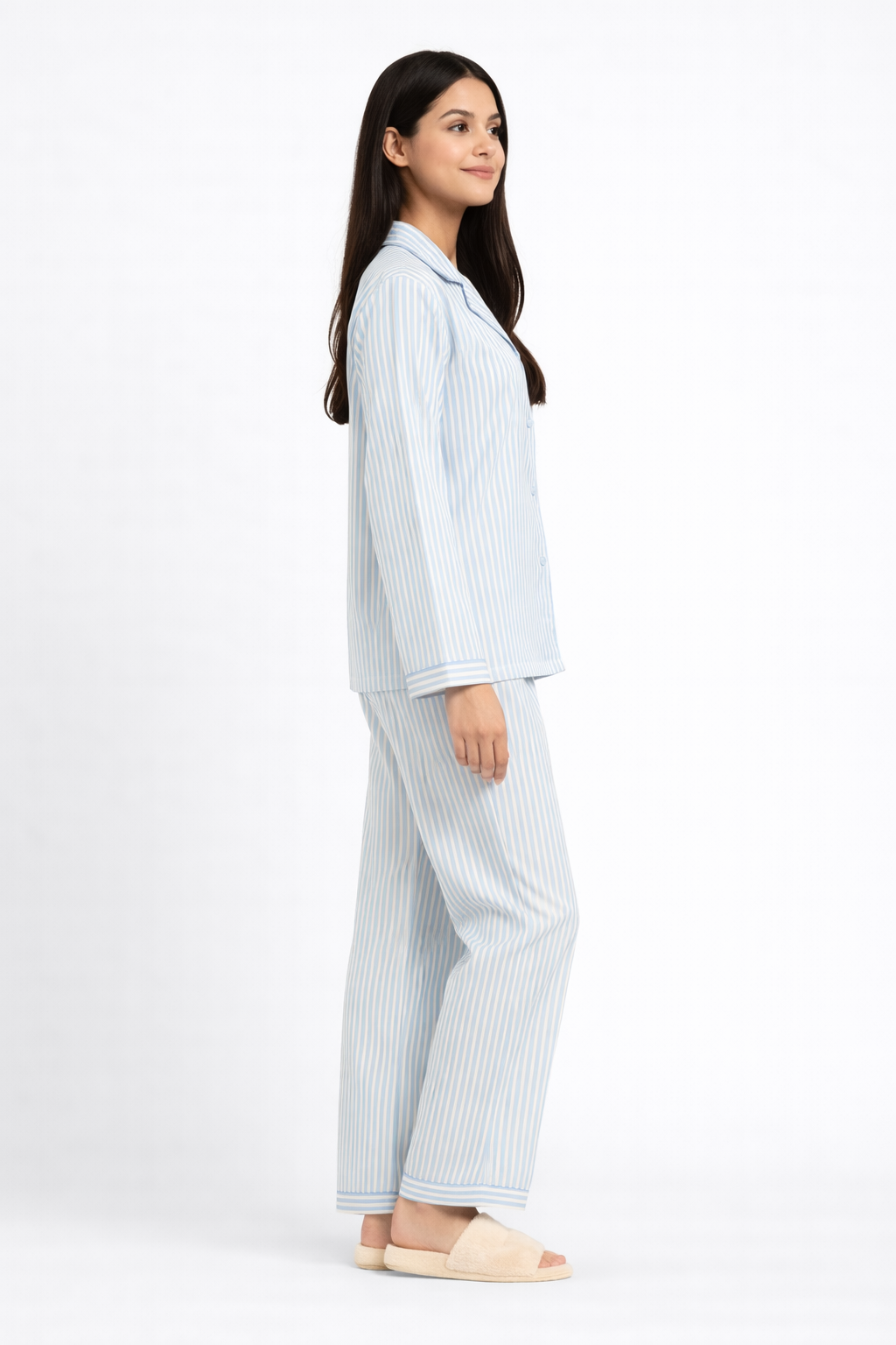 Light Blue Stripe Long Sleeve Women's Night Suit