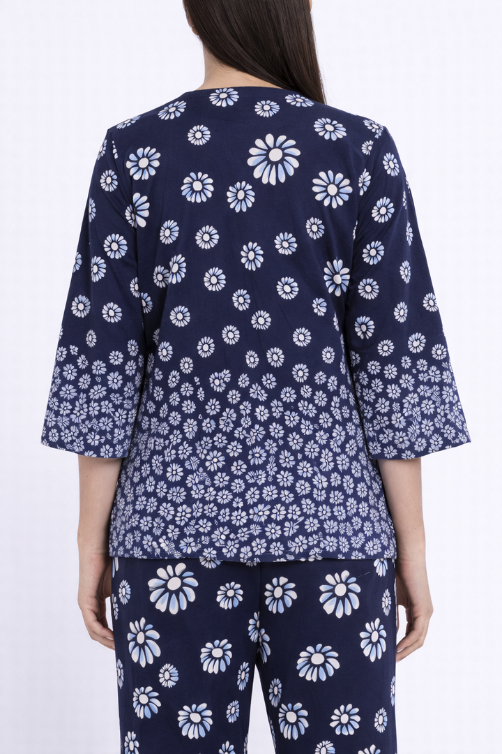 Multi Flowers Print V Neck Women's Night Suit