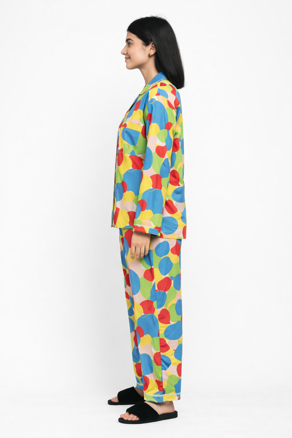 Colorful Dots Print Long Sleeve Women's Night Suit
