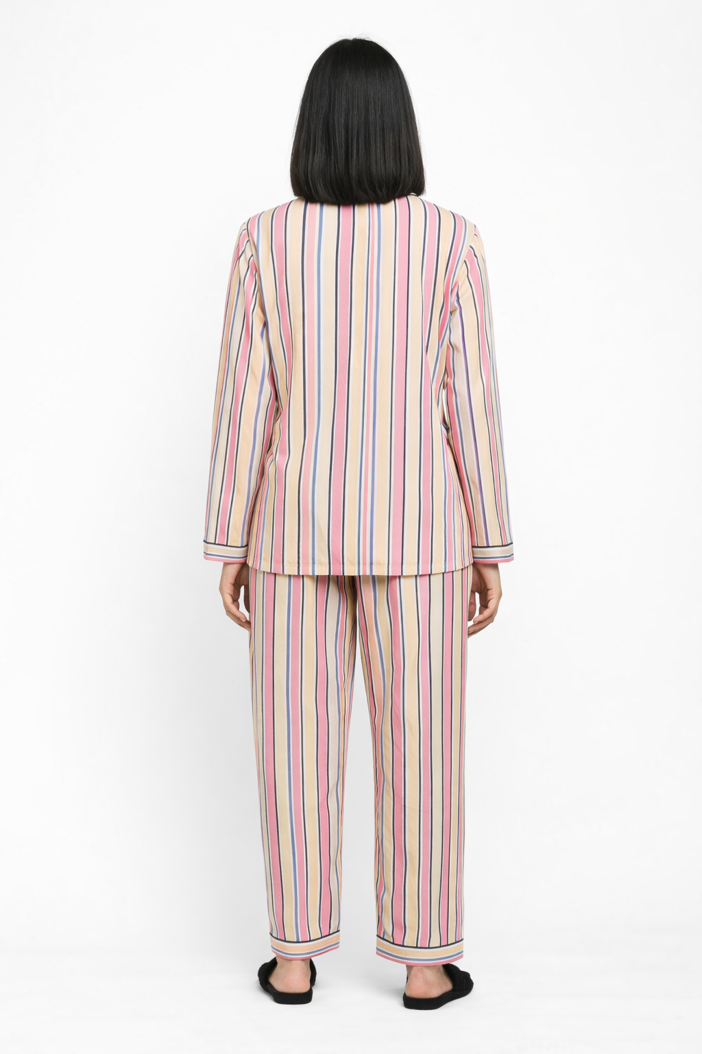 Multicolored Stripe Print Long Sleeve Women's Night Suit