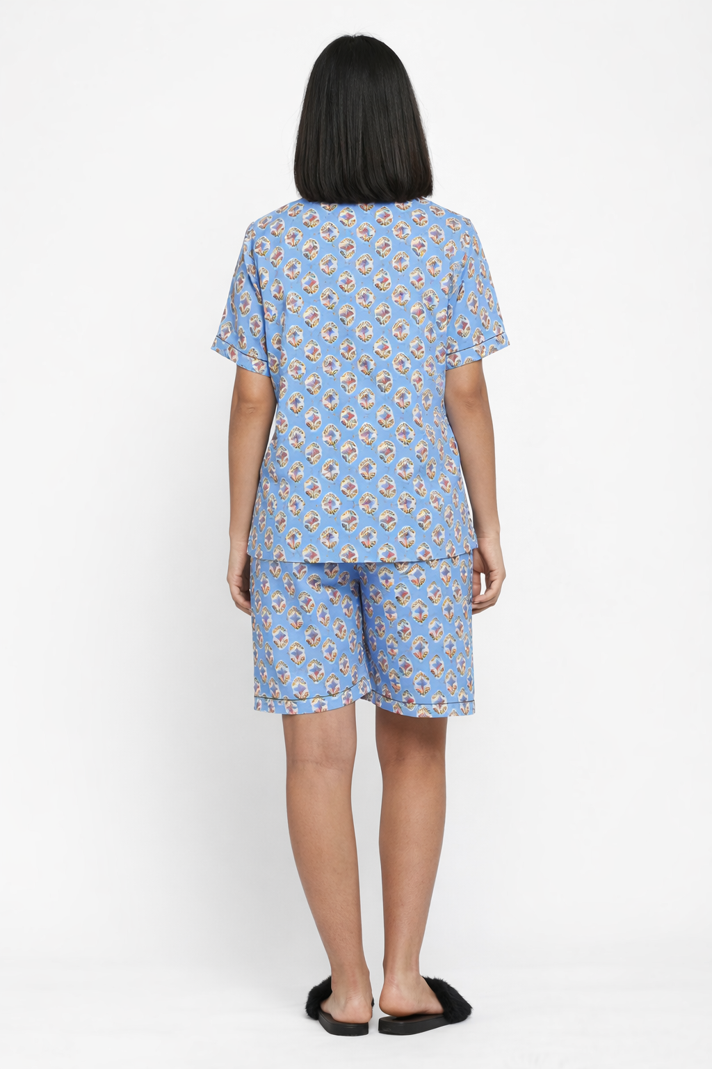 Sage Blue Print Short Sleeve Women's Boxer Set