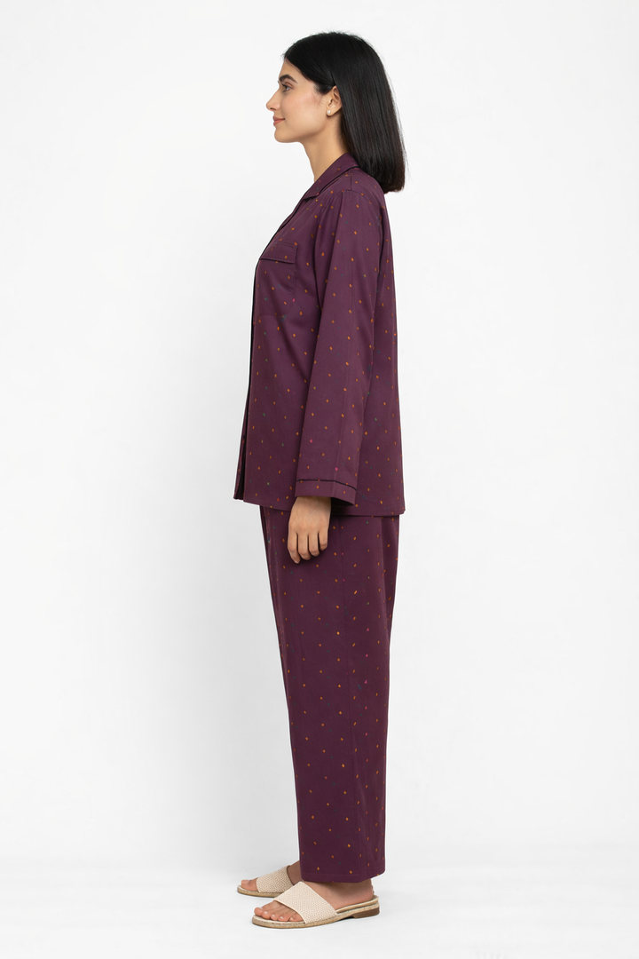 Wine Glass Print Long Sleeve Women's Night Suit